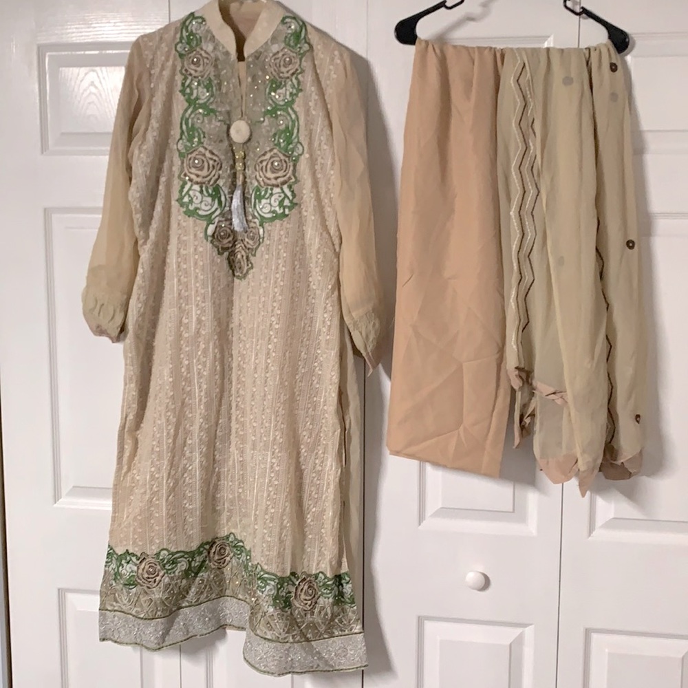 Beige Floral Desi Dress